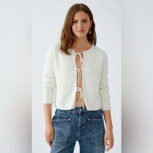 OUI - (From Blu's) Tie Front Cardigan - Ivory. Soft! Size 6 - pit to pit is 19”